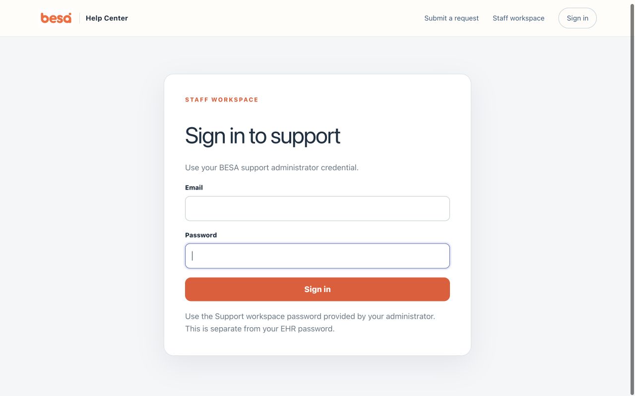Support Platform staff sign-in page